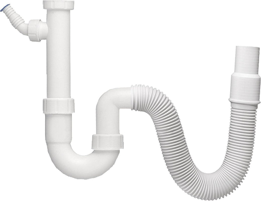 Siphon d'écoulement PP blanc 1 1/2" x 40/50mm Tube de sortie flexible avec raccord tuyau