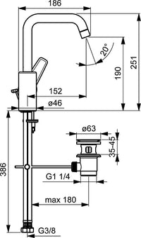 Mitigeur de lavabo Hansa Hansapolo saillie 152 mm chromé