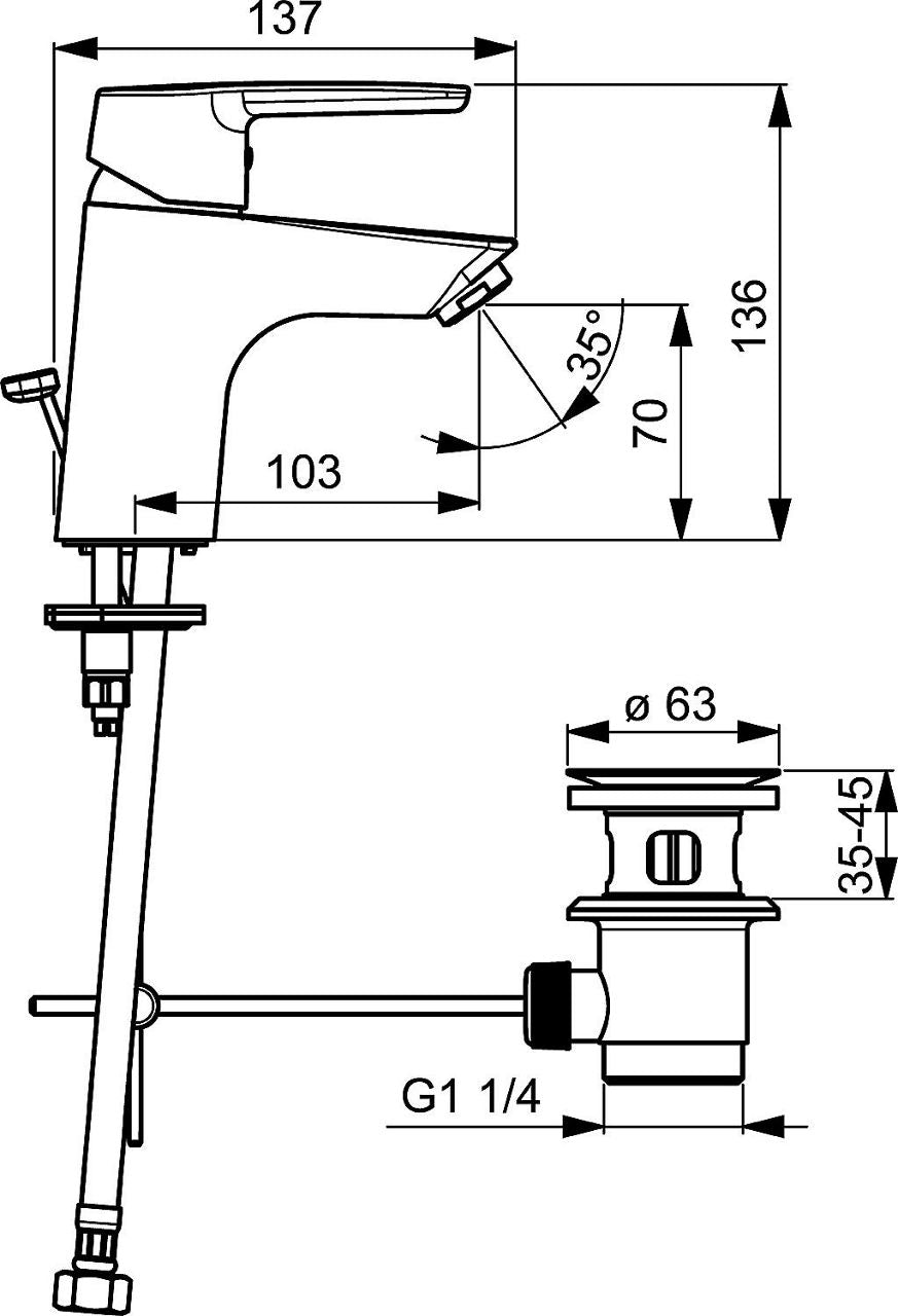 Mitigeur de lavabo Hansa Hansapolo saillie 103 mm chromé