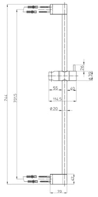 Barre de douche evenes Techno chromée avec support réglable d=20 x 700 mm