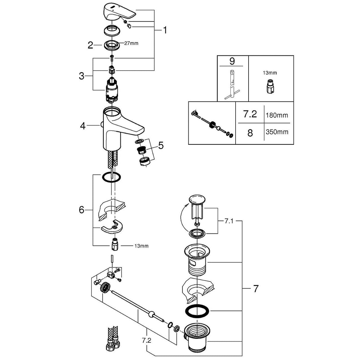 Mitigeur de lavabo Grohe Bauflow saillie 91mm chromé