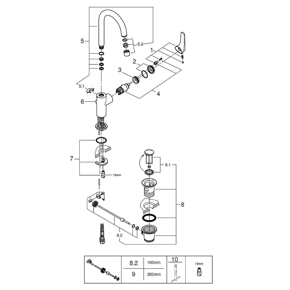 Mitigeur de lavabo Grohe Bauflow L-Size saillie 140 mm chromé