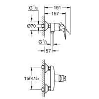 Mitigeur douche apparent Grohe Bauflow saillie 157 mm chromé