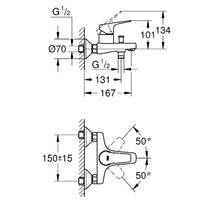 Mitigeur bain/douche apparent Grohe Bauflow saillie 131 mm chromé