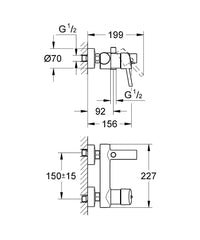 Mitigeur bain/douche apparent Grohe Concetto saillie 156 mm chromé