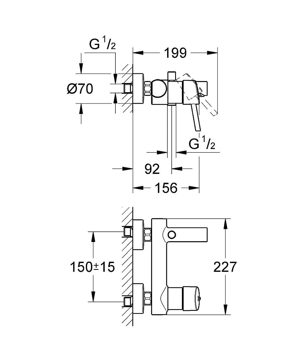Mitigeur bain/douche apparent Grohe Concetto saillie 156 mm chromé