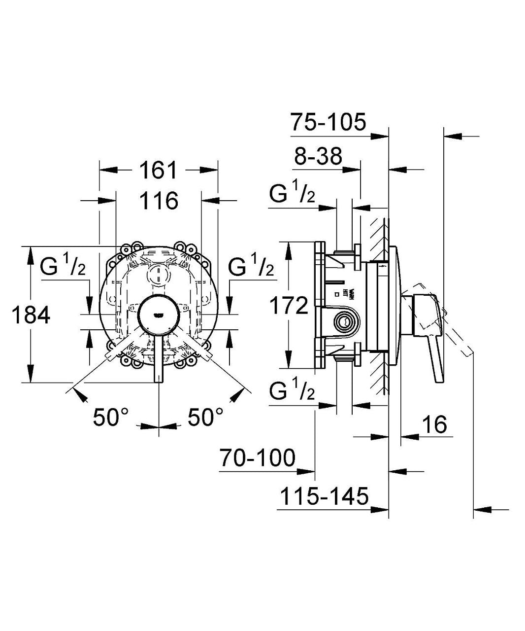 Mitigeur douche encastré Grohe Concetto rosace Ø 161 mm chromé
