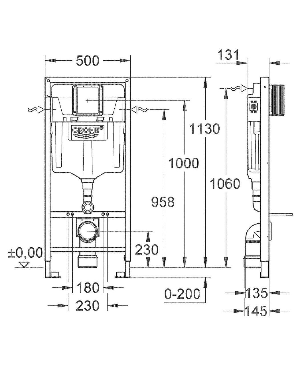 Bâti-support Grohe Rapid SL pour WC mural avec réservoir 6-9L - trappe de révision - SANS accessoires - montage mural