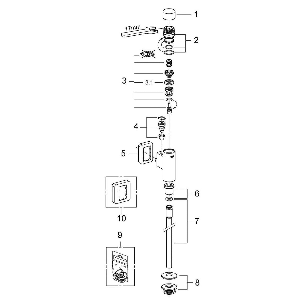 Robinet de chasse à pression GROHE StarLight Rondo, avec robinet d'isolement intégré, chromé - vue 2