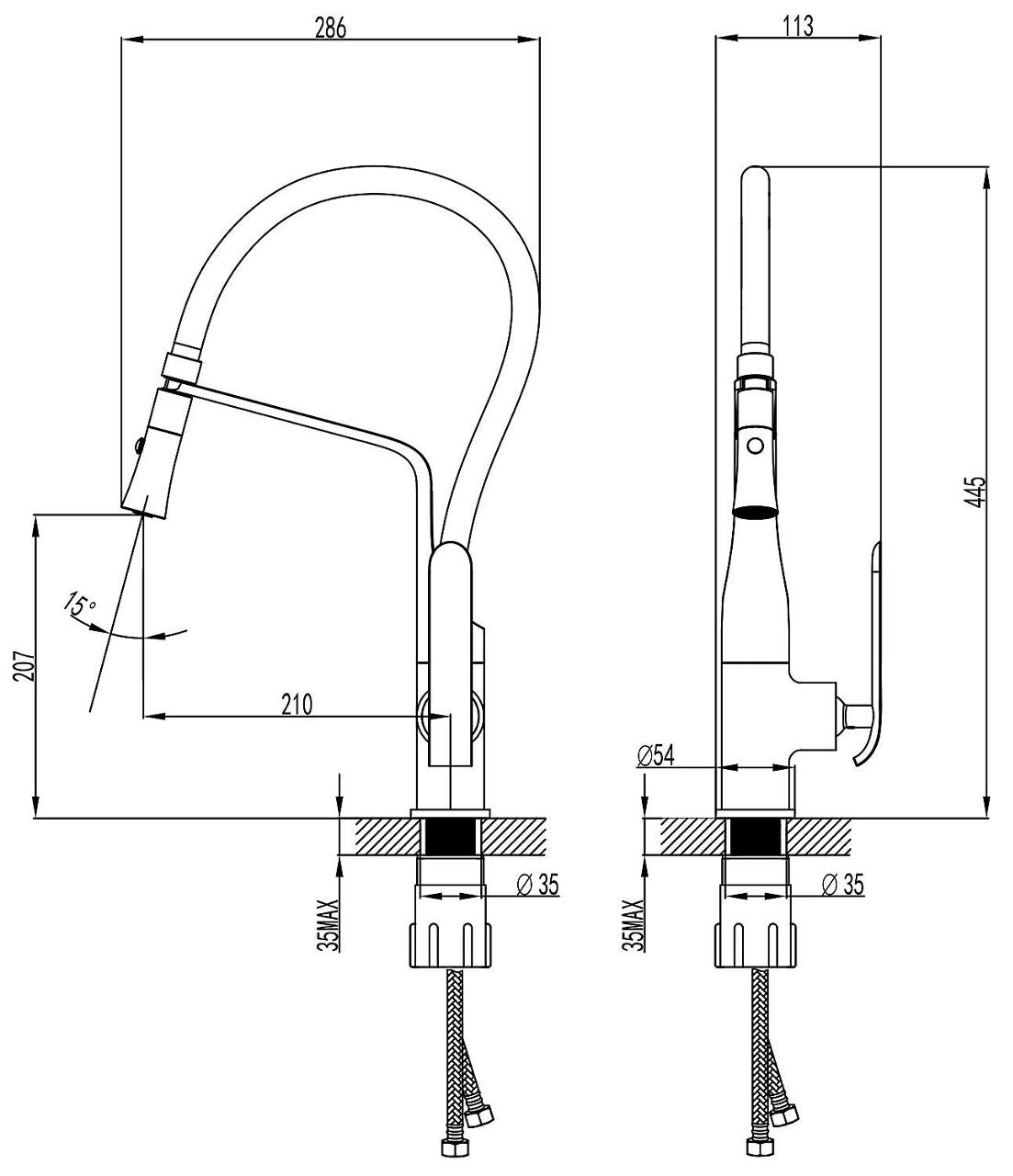 Mitigeur d'évier Bureo douchette extractible saillie 210 mm chromé flexible noir
