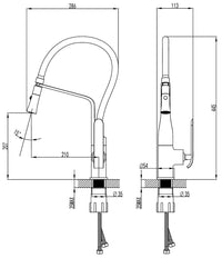 Mitigeur d'évier Bureo douchette extractible saillie 210 mm chromé flexible noir
