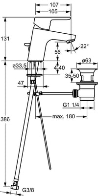 Mitigeur de lavabo Hansa Hansaprimo saillie 107 mm chromé