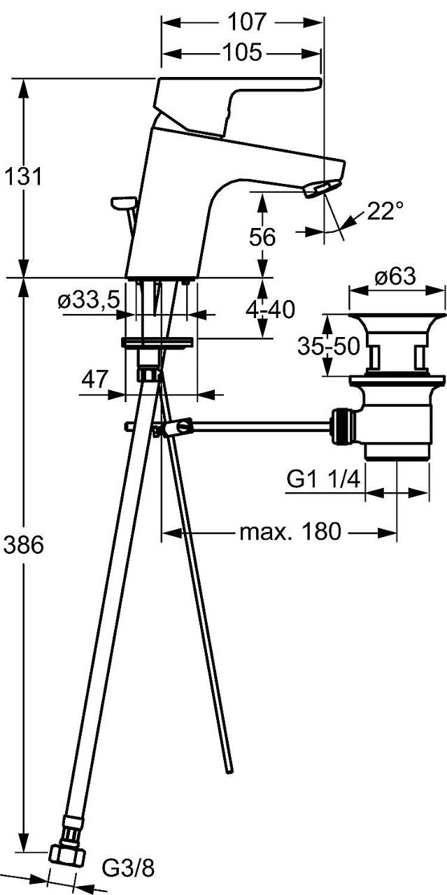 Mitigeur de lavabo Hansa Hansaprimo saillie 107 mm chromé