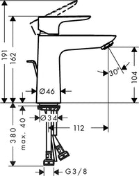 Mitigeur de lavabo Hansgrohe Talis E saillie 112 mm chromé