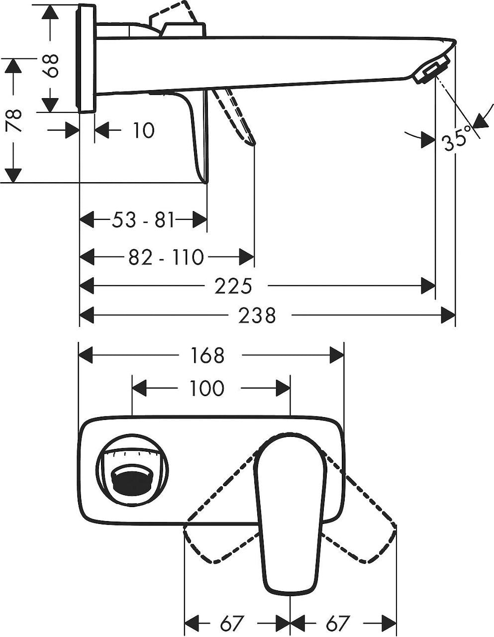 Mitigeur de lavabo mural Hansgrohe Talis E saillie 225 mm chromé