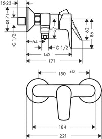 Mitigeur douche apparent Hansgrohe Talis E saillie 142 mm chromé
