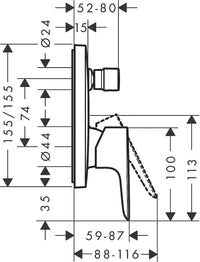 Mitigeur bain/douche encastré Hansgrohe Talis E rosace 155x155 mm chromé