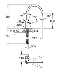 Mitigeur d'évier Grohe Eurosmart Cosmopolitan, commande latérale