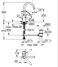 Mitigeur de lavabo Grohe Concetto L-Size saillie 153mm chromé