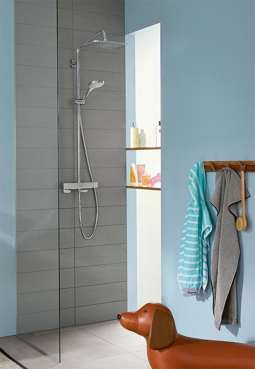 Hansgrohe Croma E 280 Thermostatic Shower Column with 280x170 mm Overhead Shower Chrome
