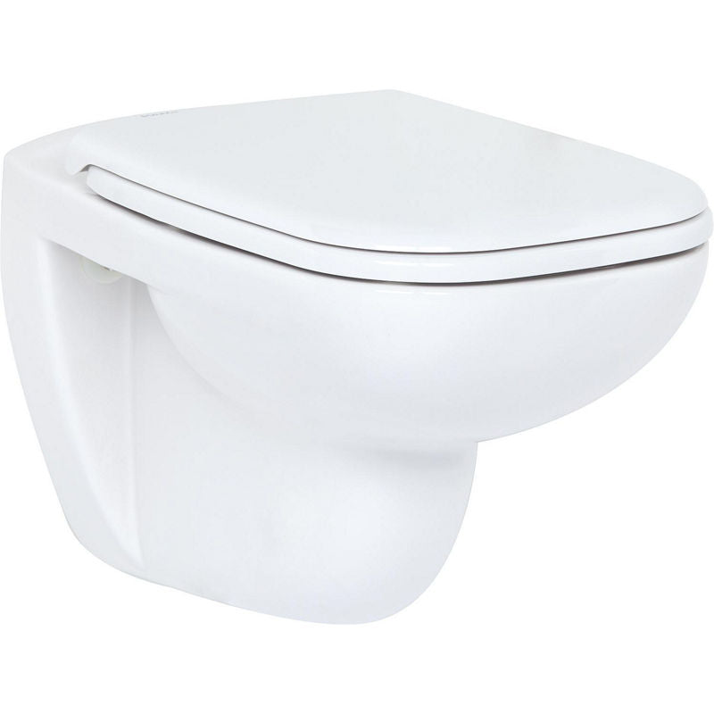 Pack combiné Duravit D-Code WC suspendu à fond creux sans bride de rinçage avec fermeture douce Abattant WC, blanc