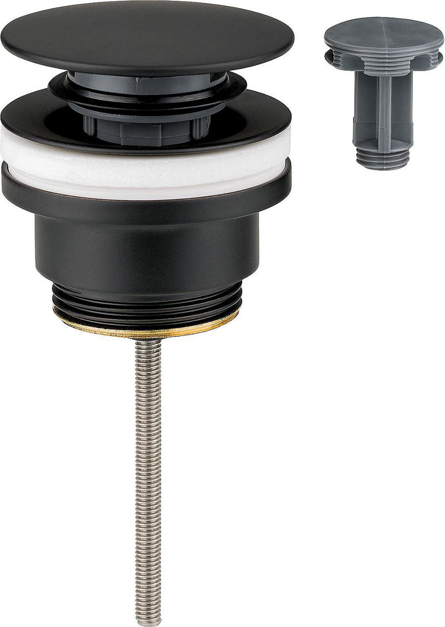 Bonde de lavabo laiton fixe mat noir, DN32 (1 1/4"), sans trop-plein, L: 0-70 mm