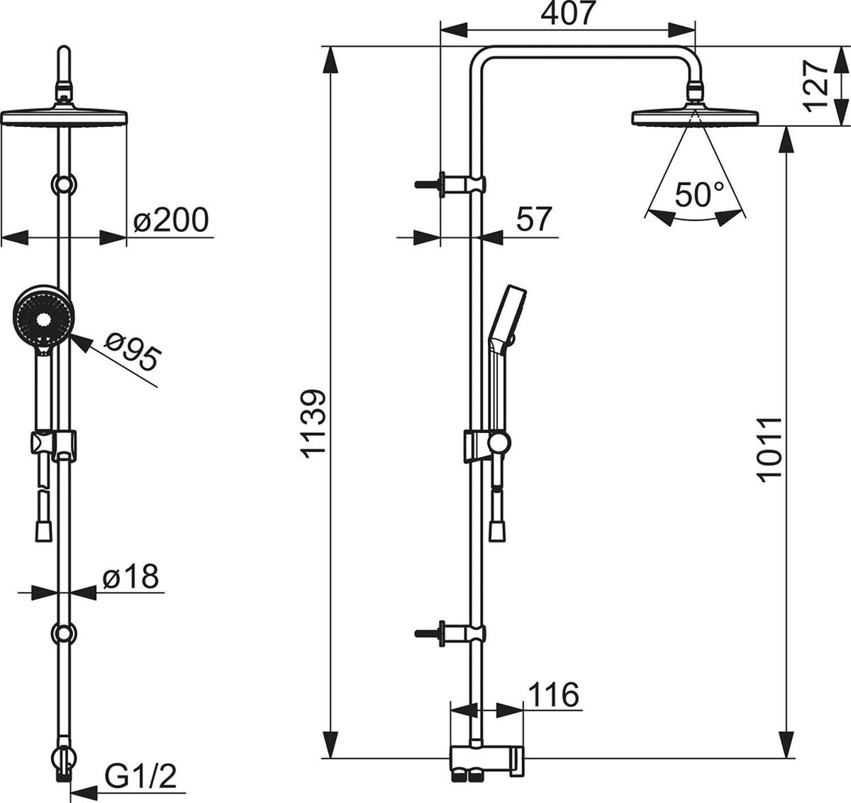 Colonne de douche Hansa Hansabasicjet sans mitigeur, douchette + pomme Ø 200 mm chrome