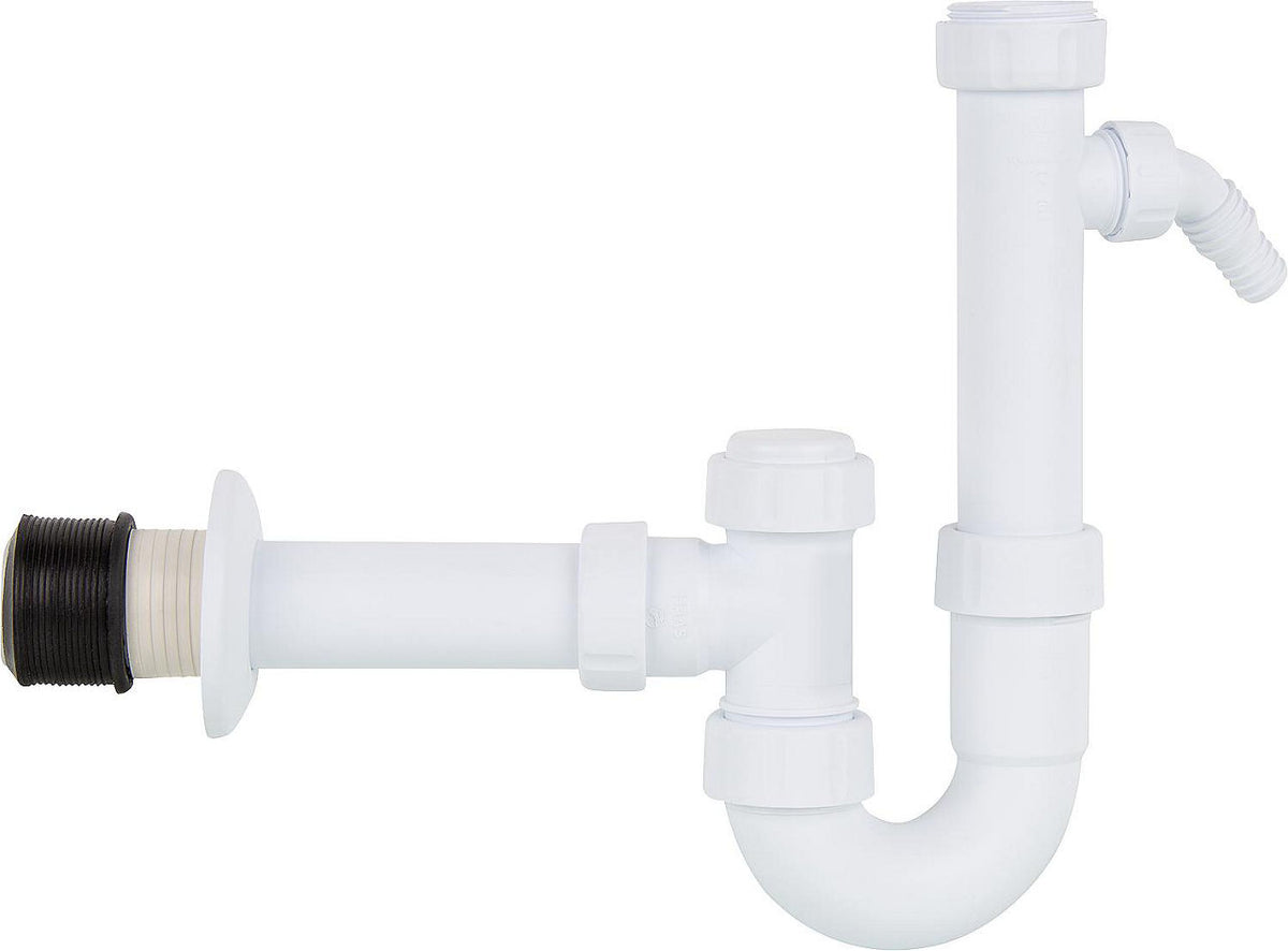 Siphon universel 1 1/2" & 1 1/4" x DN50 tube sortie avec robinet à bille/ouverture nettoyage