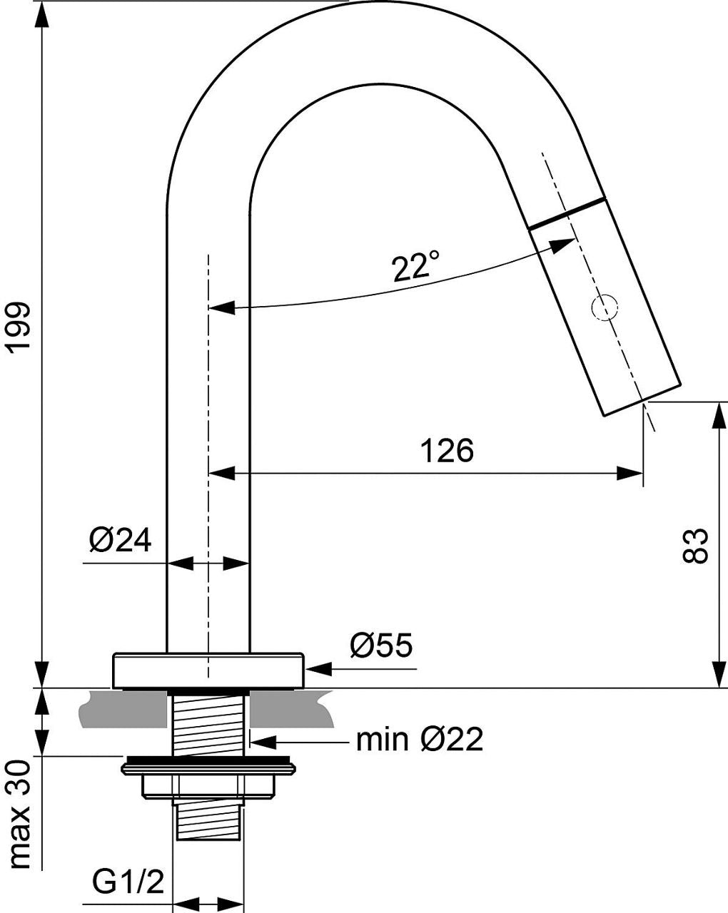 Robinet sur colonne Ideal Standard IdealStream saillie 126 mm chromé