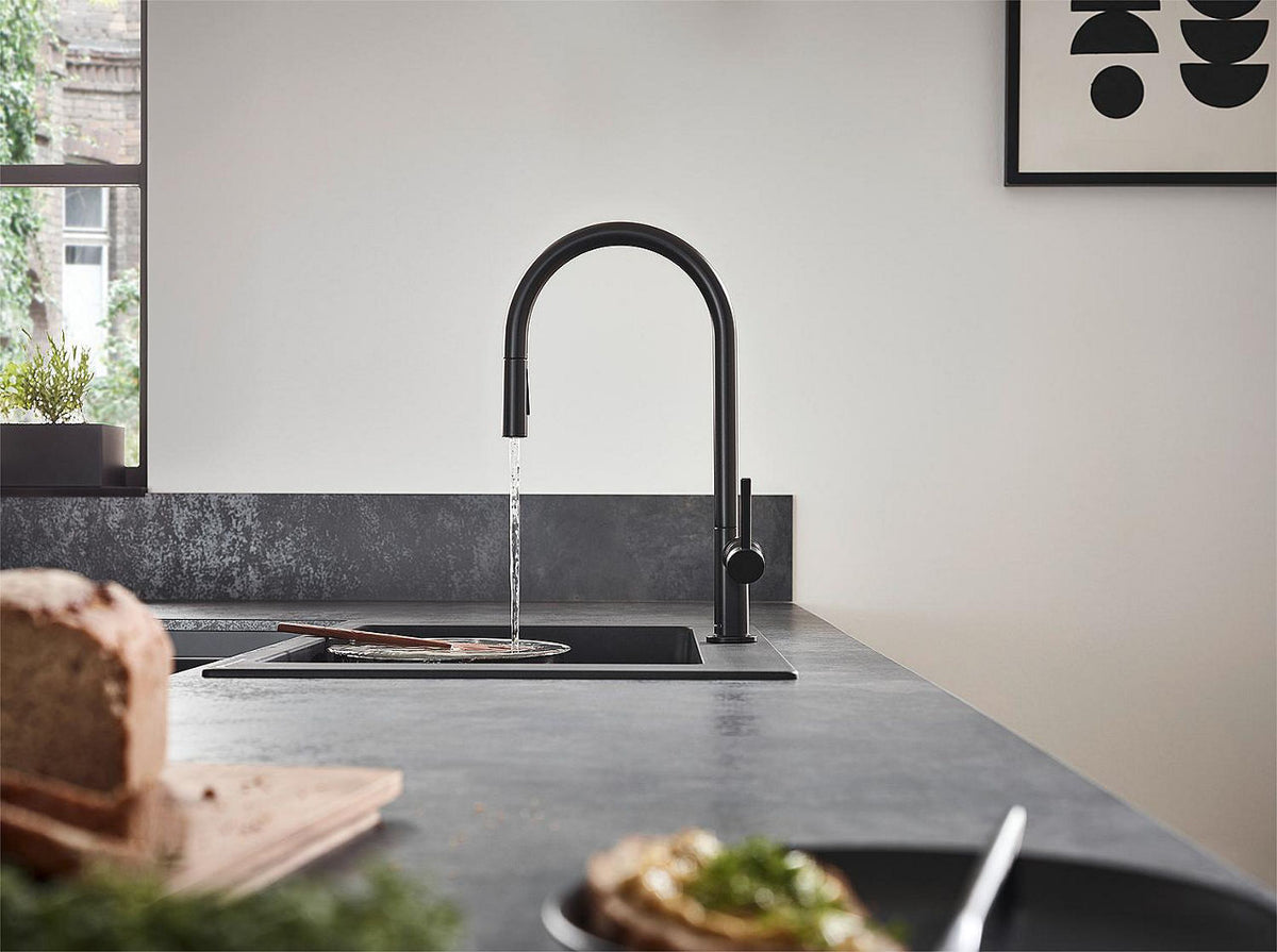 Mitigeur d'évier Hansgrohe 210 Talis M54 douchette extractible saillie 223 mm noir mat