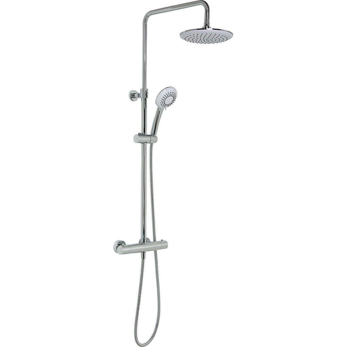 Muun thermostatic shower column with 3-jet hand shower and Ø 210 mm chrome shower head