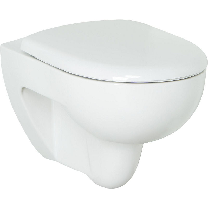 Pack combiné Geberit Renova WC suspendu à fond creux, blanc, sans bride de rinçage Abattant WC fermeture douce, démontage rapide