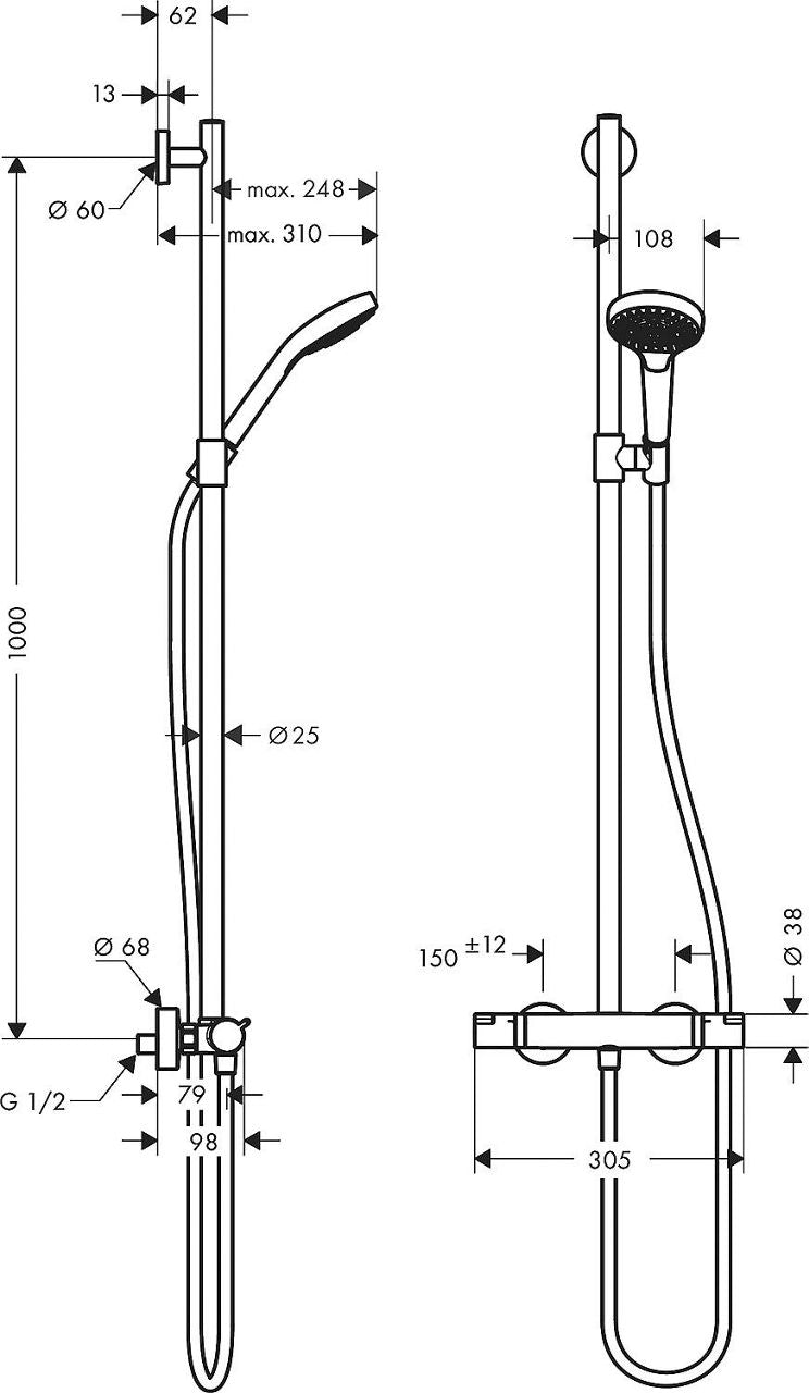 Hansgrohe Select S Multi Ecostat Comfort Thermostatic Shower Column White/Chrome