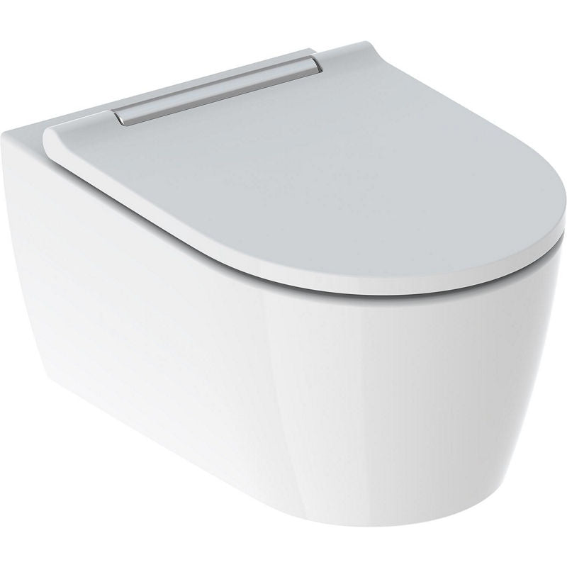 Pack combiné Geberit One WC suspendu à fond creux et Abattant WC blanc, Hauteurnverstellbar, Kera Tect, avec Turbo Flush, cache chromé