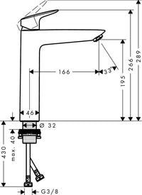 Mitigeur de lavabo Hansgrohe Logis 190 saillie 166 mm chromé