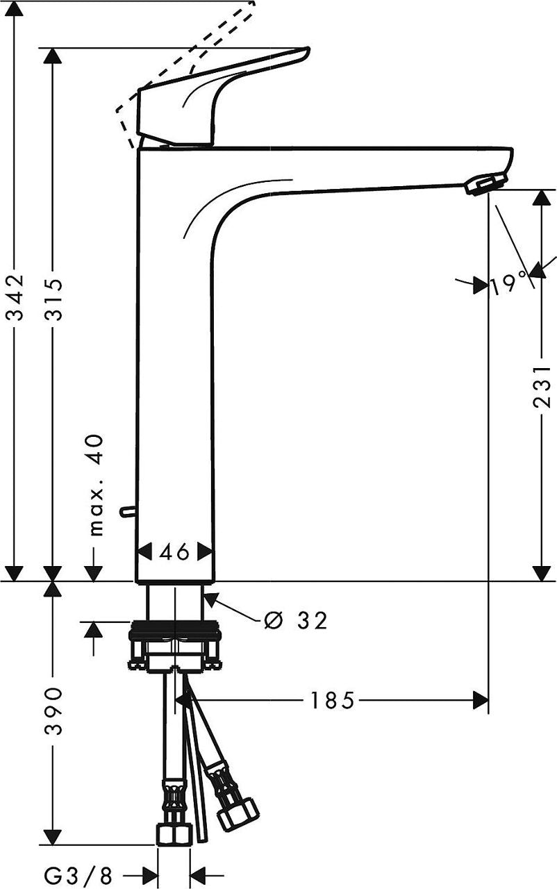 Mitigeur de lavabo Hansgrohe Focus 230 saillie 185 mm chromé