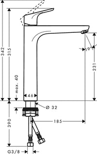 Mitigeur de lavabo Hansgrohe Focus 230 saillie 185 mm chromé