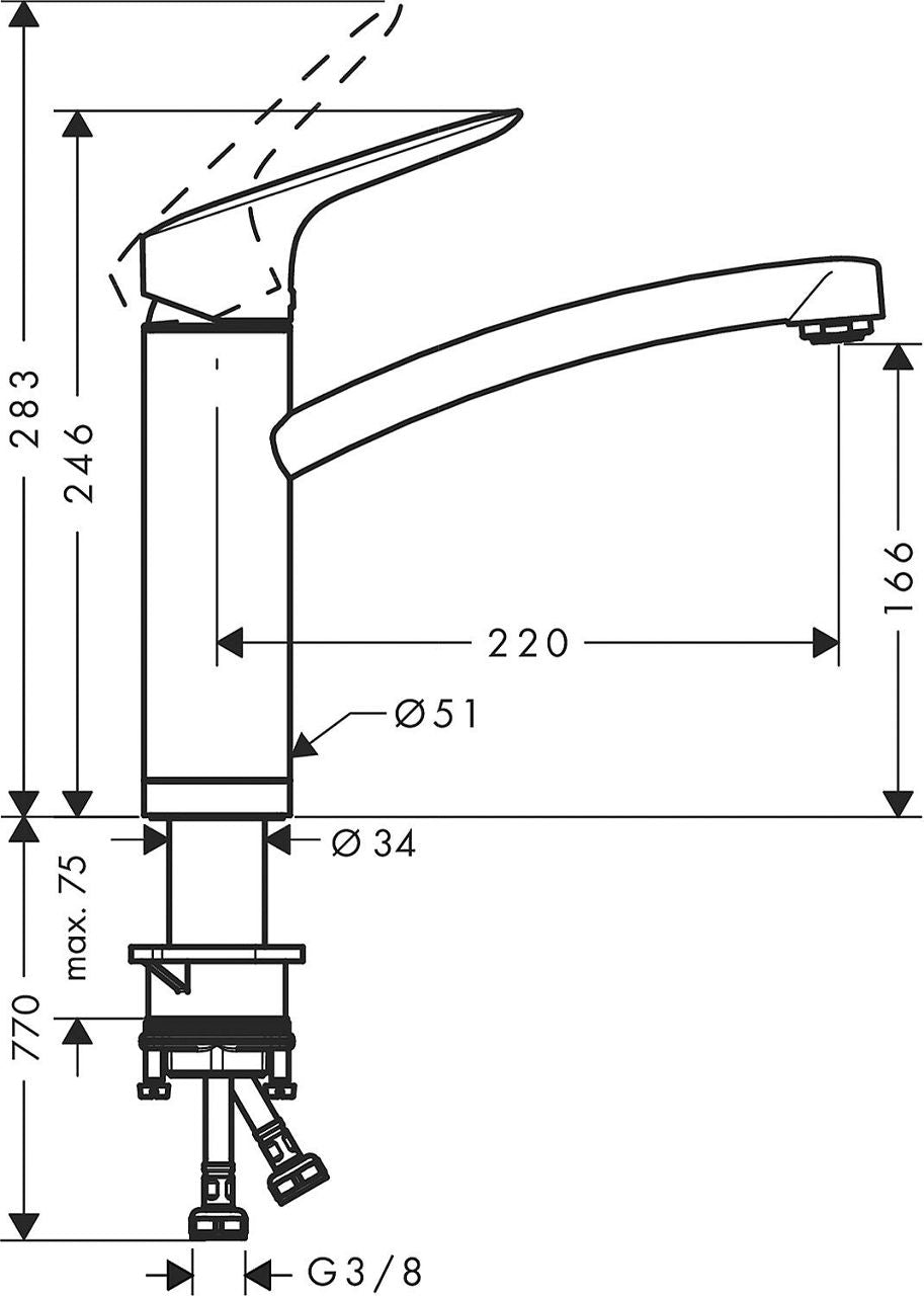Mitigeur d'évier Hansgrohe 160 Logis M31 pour montage sous-fenêtre saillie 220 mm chromé