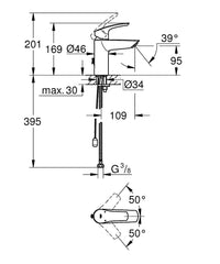 Mitigeur de lavabo Grohe Eurosmart S-Size saillie 109 mm chromé