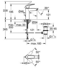 Mitigeur de lavabo Grohe Eurosmart saillie 121mm chromé