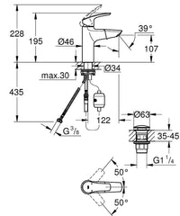 Mitigeur de lavabo Grohe Eurosmart saillie 121mm chromé