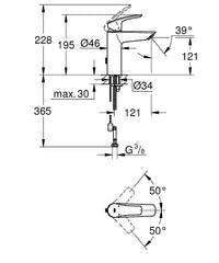 Mitigeur de lavabo Grohe Eurosmart saillie 121mm chromé