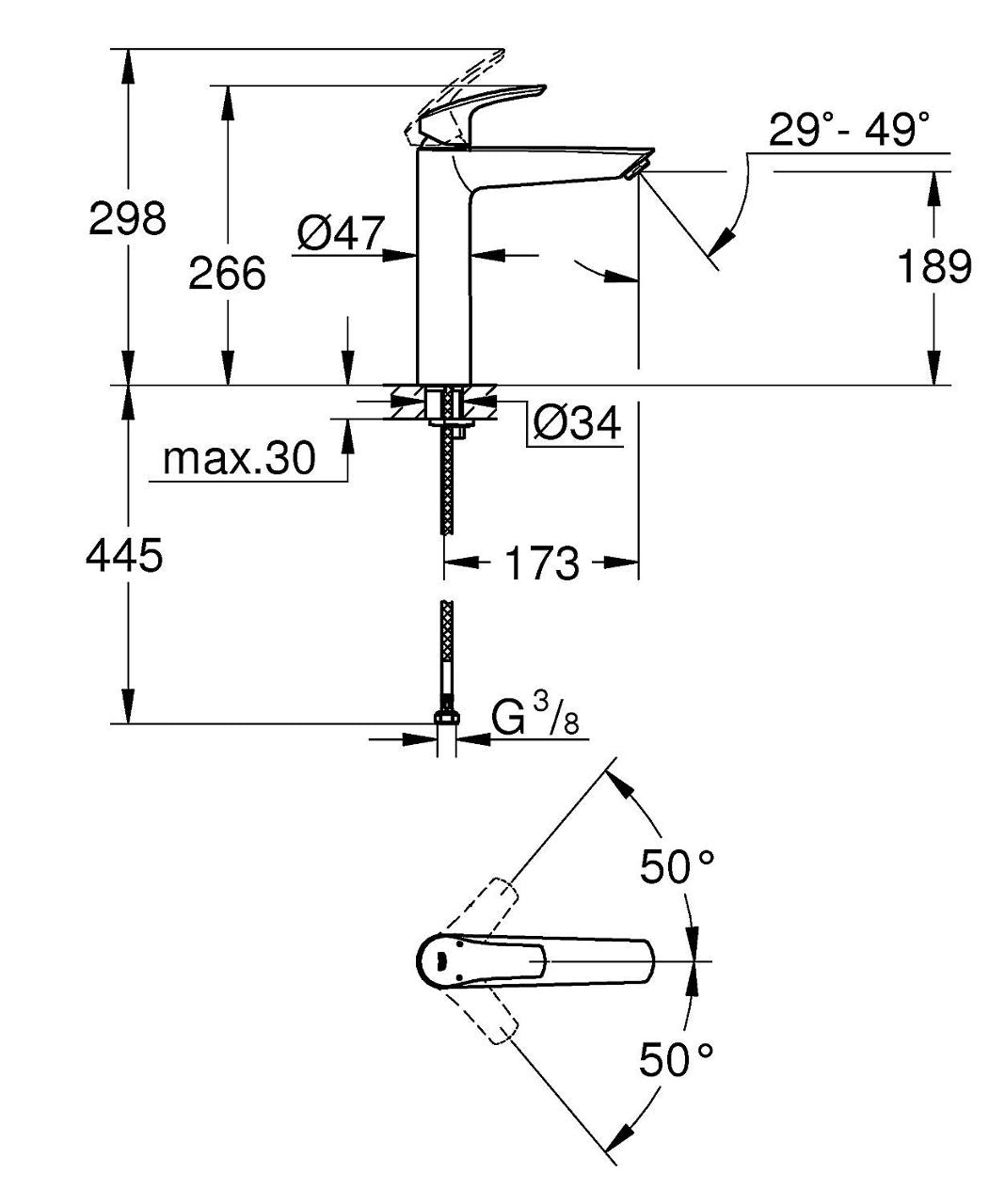 Mitigeur de lavabo Grohe Eurosmart saillie 173 mm chromé