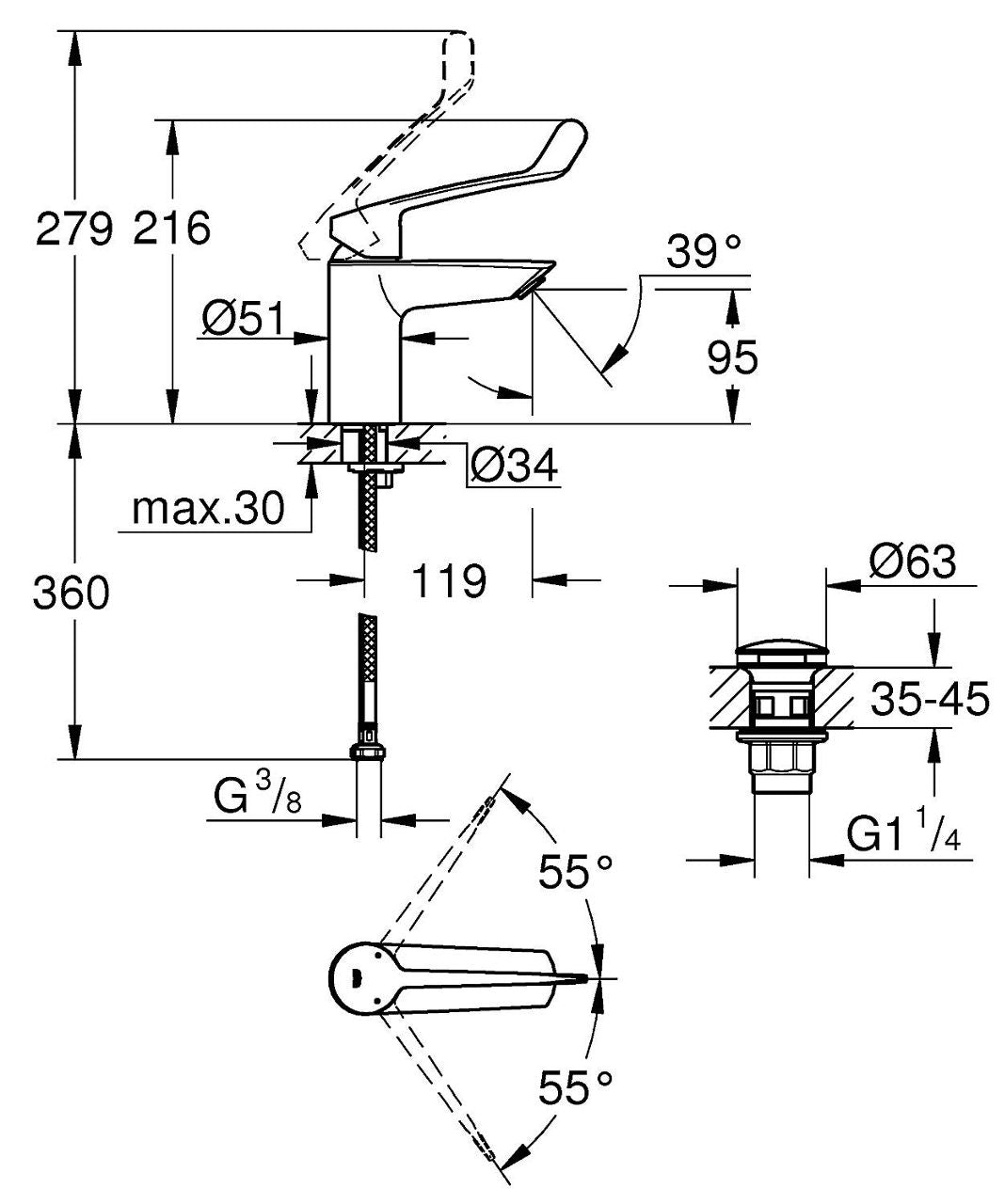 Mitigeur de lavabo Grohe Eurosmart S-Size chromé