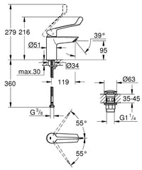 Mitigeur de lavabo Grohe Eurosmart S-Size chromé