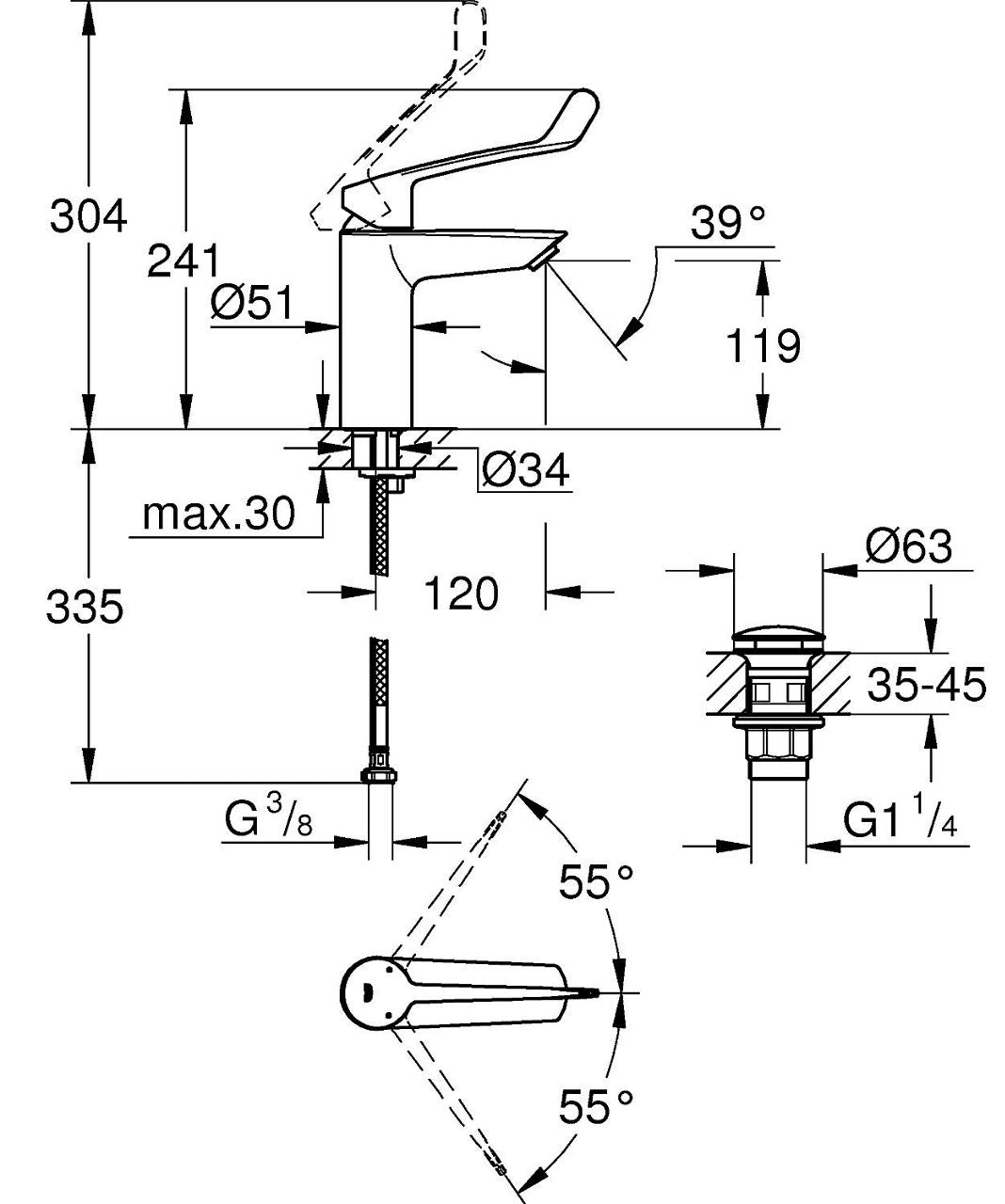Mitigeur de lavabo Grohe Eurosmart M-Size chromé