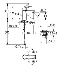 Mitigeur de lavabo Grohe Eurosmart S-Size saillie 109 mm chromé