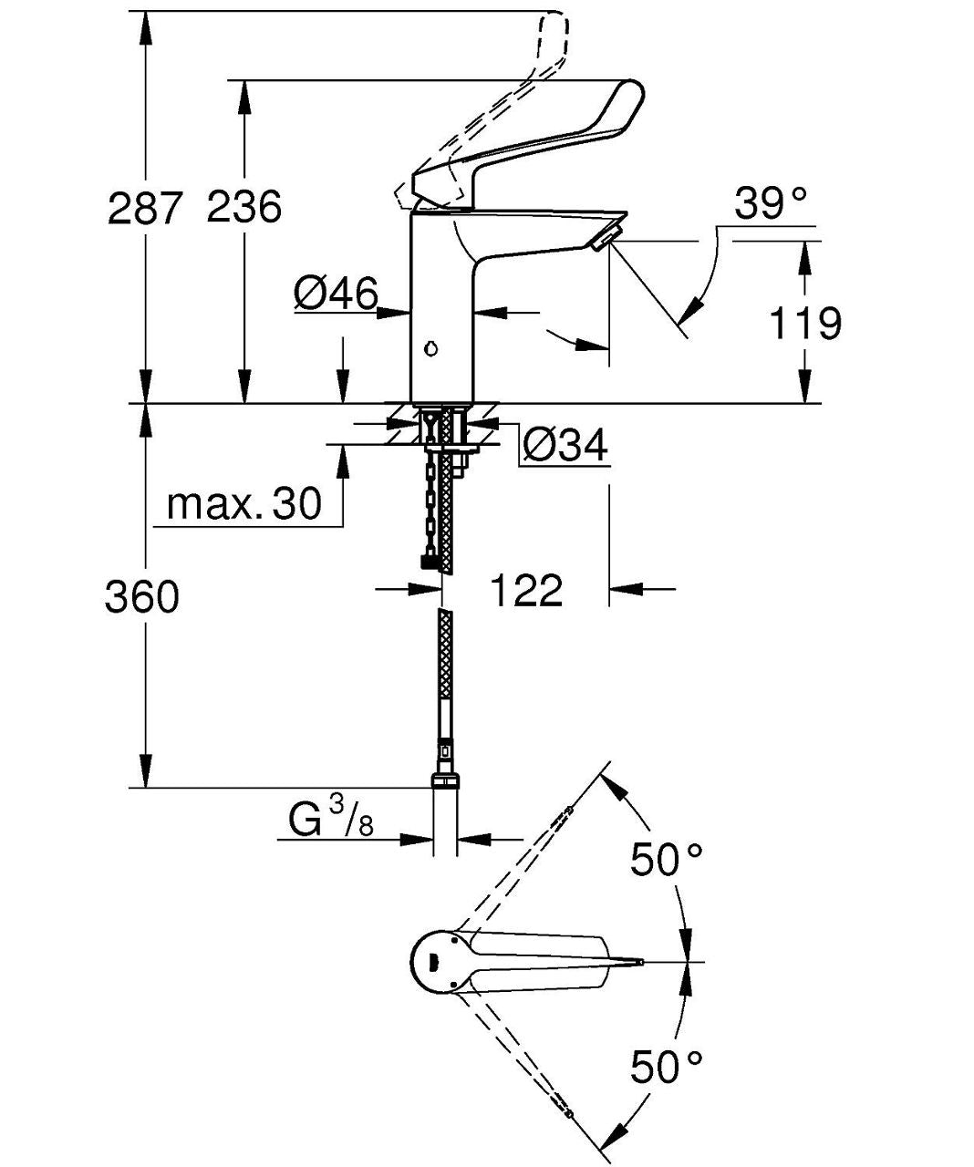 Mitigeur de lavabo Grohe Eurosmart M-Size chromé