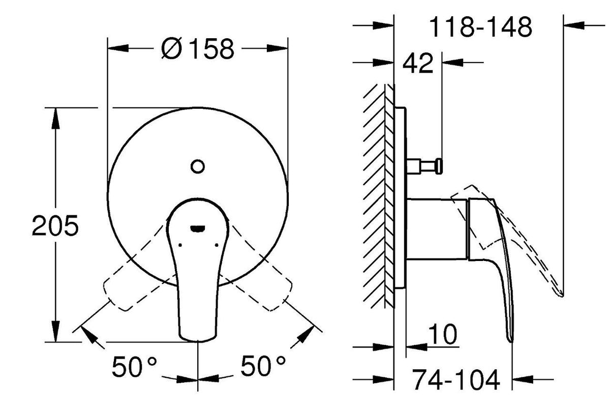 Mitigeur bain/douche encastré Grohe Eurosmart rosace Ø 158 mm chromé