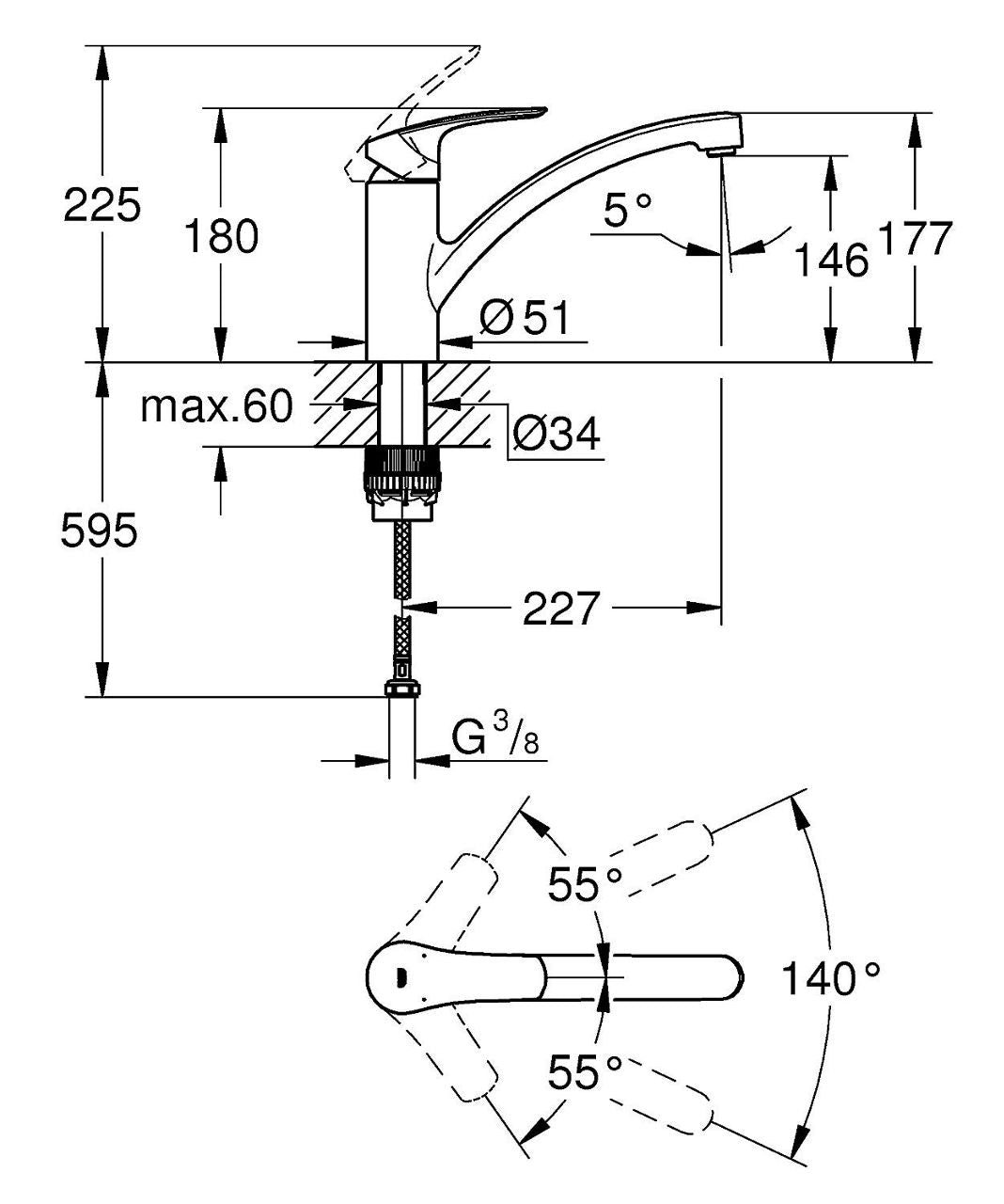 Mitigeur d'évier Grohe Eurosmart